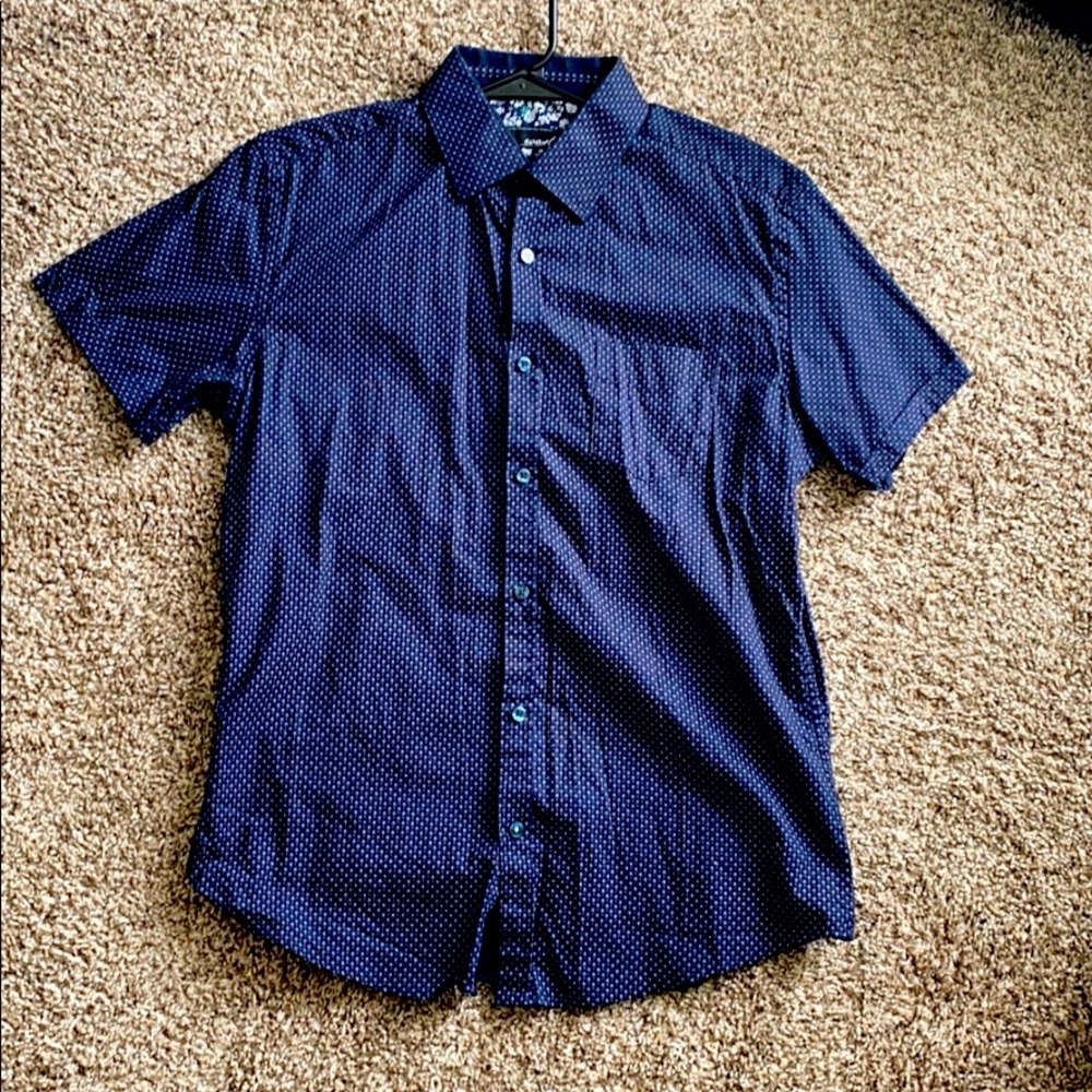 Blue Slim Fit Button Up White Pattern